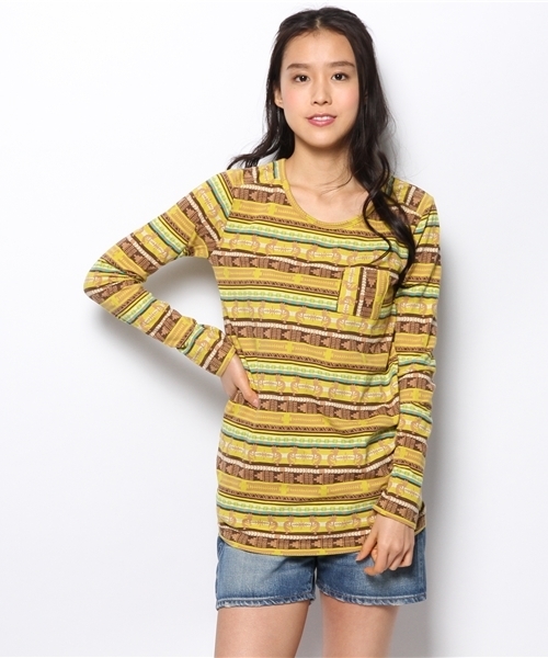 チチカカ(チチカカ)の「ココペリボーダーJQロングTシャツ(Tシャツ/カットソー・レディース・ブルー/パープル/マスタード・MEDIUM/LARGE)」の3枚目の写真