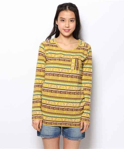 チチカカ(チチカカ)の「ココペリボーダーJQロングTシャツ(Tシャツ/カットソー・レディース・ブルー/パープル/マスタード・MEDIUM/LARGE)」の10枚目の写真