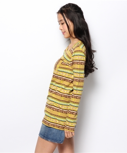 チチカカ(チチカカ)の「ココペリボーダーJQロングTシャツ(Tシャツ/カットソー・レディース・ブルー/パープル/マスタード・MEDIUM/LARGE)」の4枚目の写真