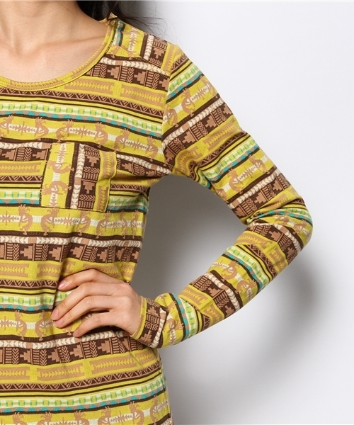 チチカカ(チチカカ)の「ココペリボーダーJQロングTシャツ(Tシャツ/カットソー・レディース・ブルー/パープル/マスタード・MEDIUM/LARGE)」の7枚目の写真