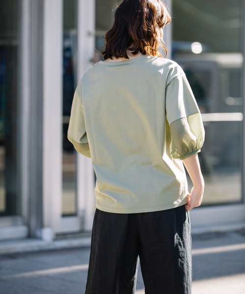 Munich（ミューニック）の「ジャージー×オーガンジーパフスリーブプルオーバー（Tシャツ/カットソー・レディース・ホワイト/ブラック/グリーン/グレイッシュベージュ・FREE）」の9枚目の写真