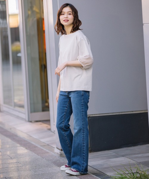 Munich（ミューニック）の「ジャージー×オーガンジーパフスリーブプルオーバー（Tシャツ/カットソー・レディース・ホワイト/ブラック/グリーン/グレイッシュベージュ・FREE）」の11枚目の写真