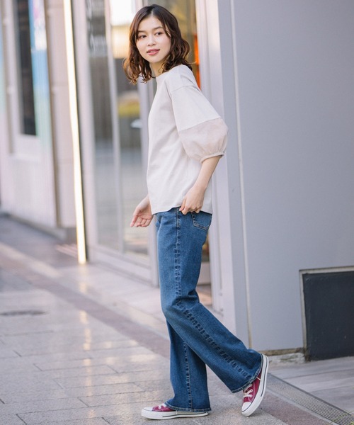 Munich（ミューニック）の「ジャージー×オーガンジーパフスリーブプルオーバー（Tシャツ/カットソー・レディース・ホワイト/ブラック/グリーン/グレイッシュベージュ・FREE）」の12枚目の写真