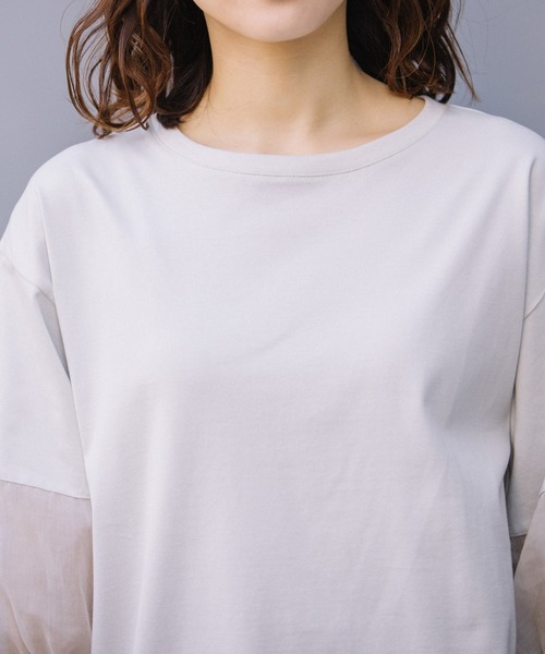 Munich（ミューニック）の「ジャージー×オーガンジーパフスリーブプルオーバー（Tシャツ/カットソー・レディース・ホワイト/ブラック/グリーン/グレイッシュベージュ・FREE）」の16枚目の写真