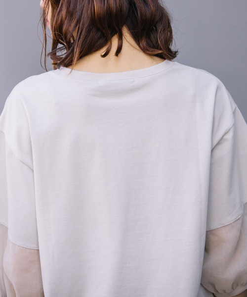 Munich（ミューニック）の「ジャージー×オーガンジーパフスリーブプルオーバー（Tシャツ/カットソー・レディース・ホワイト/ブラック/グリーン/グレイッシュベージュ・FREE）」の18枚目の写真