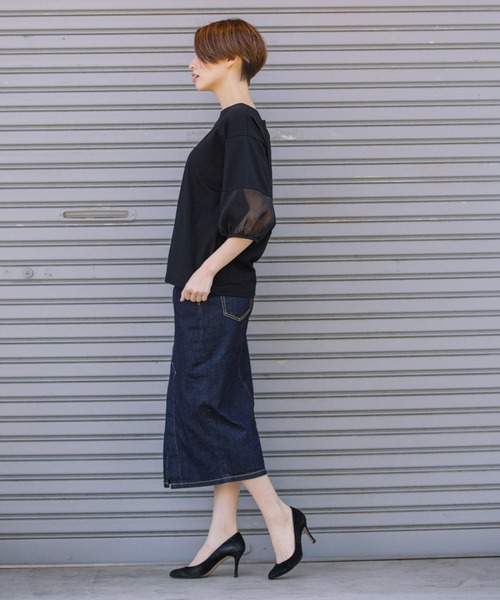 Munich（ミューニック）の「ジャージー×オーガンジーパフスリーブプルオーバー（Tシャツ/カットソー・レディース・ホワイト/ブラック/グリーン/グレイッシュベージュ・FREE）」の21枚目の写真