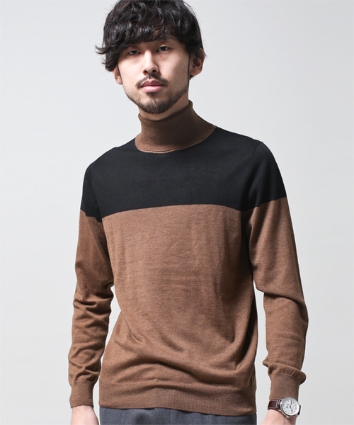 NANO universe（ナノユニバース）の「バイカラータートルニット（ニット/セーター・メンズ・グレー/ブラウン/ネイビー・50/48/46/44）」の2枚目の写真