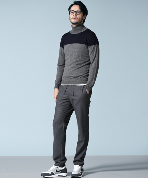 NANO universe（ナノユニバース）の「バイカラータートルニット（ニット/セーター・メンズ・グレー/ブラウン/ネイビー・50/48/46/44）」の6枚目の写真