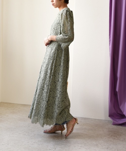 Eimee Law】ムラ染めスカラップレースガウンドレス