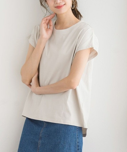 Pierrot（ピエロ）の「フレンチスリーブTシャツ（Tシャツ/カットソー・レディース・ネイビー/ブラック/グレー系その他/ブラウン/ベージュ系その他/オフホワイト・L/M）」の5枚目の写真