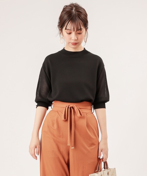 natural couture(ナチュラルクチュール)の「袖シアーシンプルプチハイ(ニット/セーター・レディース・ブラック/ブラウン/ピンク/グリーン/アイボリー・FREE)」の3枚目の写真