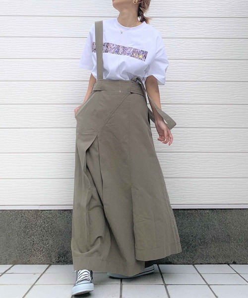 Q（キュー）の「コットンバイオ サスペンダースカート（スカート・レディース・ベージュ/オリーブ・MEDIUM）」の2枚目の写真