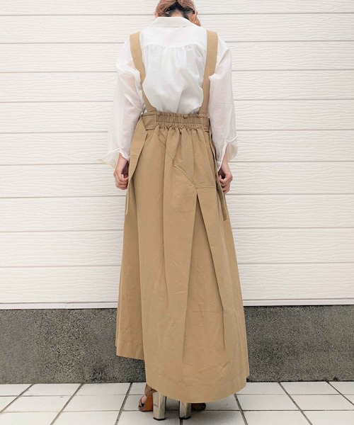 Q（キュー）の「コットンバイオ サスペンダースカート（スカート・レディース・ベージュ/オリーブ・MEDIUM）」の9枚目の写真
