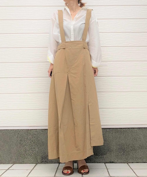 Q（キュー）の「コットンバイオ サスペンダースカート（スカート・レディース・ベージュ/オリーブ・MEDIUM）」の7枚目の写真