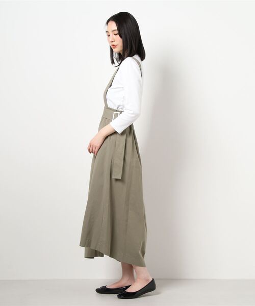 Q（キュー）の「コットンバイオ サスペンダースカート（スカート・レディース・ベージュ/オリーブ・MEDIUM）」の5枚目の写真