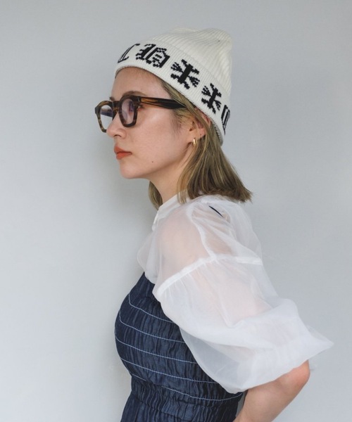 SANSeLF(サンセルフ)の「【SANSeLF】logo knit beanie sana13(ニットキャップ/ビーニー・レディース・ホワイト/ブラック・FREE)」の2枚目の写真