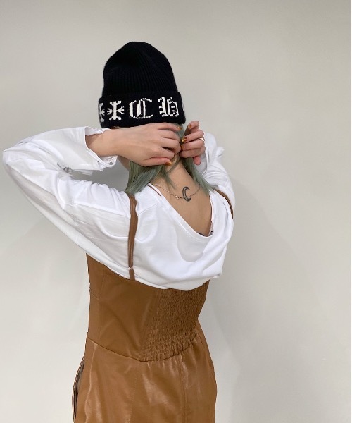 SANSeLF(サンセルフ)の「【SANSeLF】logo knit beanie sana13(ニットキャップ/ビーニー・レディース・ホワイト/ブラック・FREE)」の7枚目の写真
