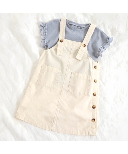 apres les cours（アプレレクール）の「/サイドボタンジャンパースカート（スカート・キッズ・インディゴブルー/アイボリー・120cm/130cm/100cm/110cm/90cm/80ｃｍ/140cm）」の5枚目の写真