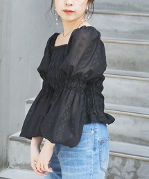 Chico | シャーリング刺繍レースパフスリーブブラウス(シャツ/ブラウス)