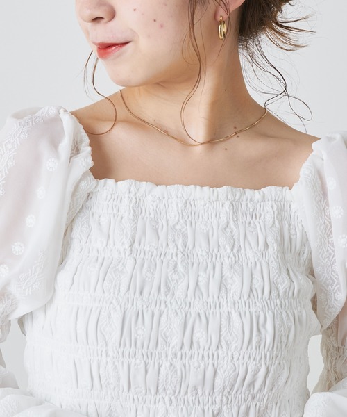 Chico（チコ）の「シャーリング刺繍レースパフスリーブブラウス（シャツ/ブラウス・レディース・ホワイト/ブラック/ミント・FREE）」の14枚目の写真