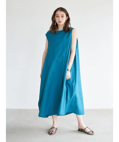 YECCA VECCA(イェッカヴェッカ)の「レーヨン麻Aラインワンピース *(ワンピース・レディース・ベージュ/ダークブラウン/ブルーグリーン・FREE)」の7枚目の写真