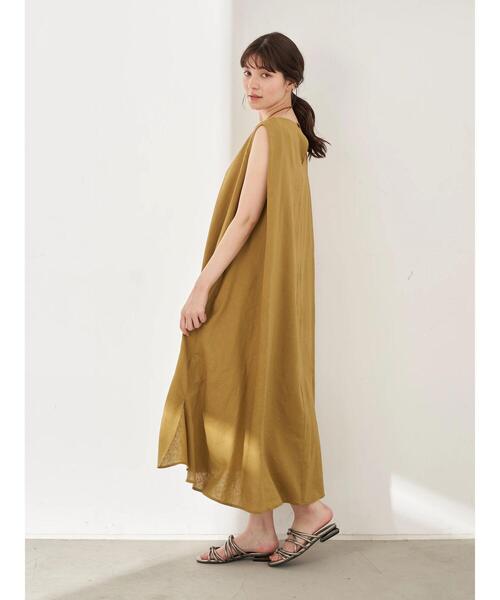 YECCA VECCA(イェッカヴェッカ)の「レーヨン麻Aラインワンピース *(ワンピース・レディース・ベージュ/ダークブラウン/ブルーグリーン・FREE)」の8枚目の写真