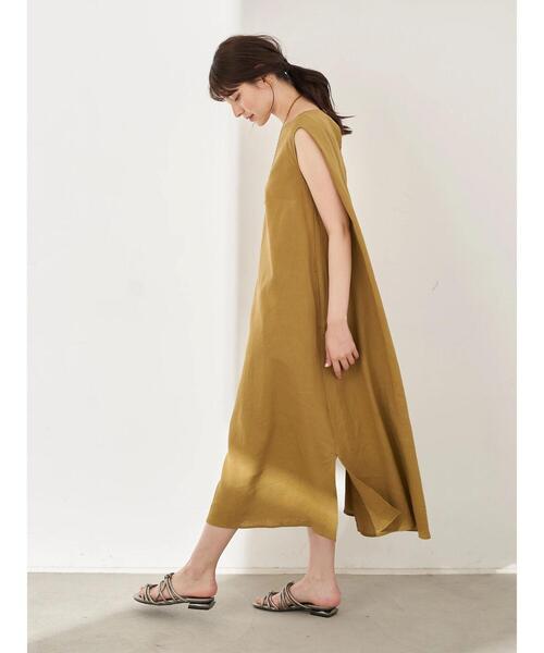 YECCA VECCA(イェッカヴェッカ)の「レーヨン麻Aラインワンピース *(ワンピース・レディース・ベージュ/ダークブラウン/ブルーグリーン・FREE)」の9枚目の写真