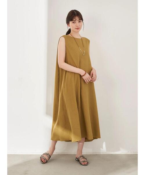YECCA VECCA(イェッカヴェッカ)の「レーヨン麻Aラインワンピース *(ワンピース・レディース・ベージュ/ダークブラウン/ブルーグリーン・FREE)」の11枚目の写真