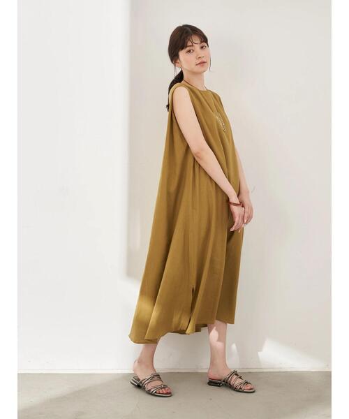 YECCA VECCA(イェッカヴェッカ)の「レーヨン麻Aラインワンピース *(ワンピース・レディース・ベージュ/ダークブラウン/ブルーグリーン・FREE)」の12枚目の写真