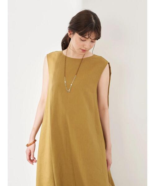 YECCA VECCA(イェッカヴェッカ)の「レーヨン麻Aラインワンピース *(ワンピース・レディース・ベージュ/ダークブラウン/ブルーグリーン・FREE)」の13枚目の写真