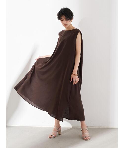 YECCA VECCA(イェッカヴェッカ)の「レーヨン麻Aラインワンピース *(ワンピース・レディース・ベージュ/ダークブラウン/ブルーグリーン・FREE)」の15枚目の写真