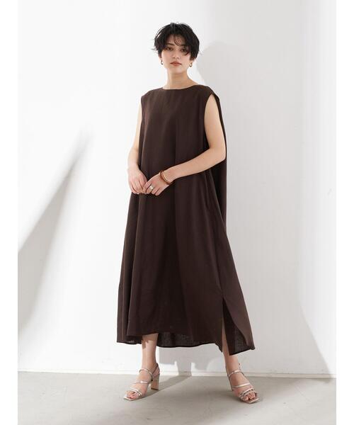 YECCA VECCA(イェッカヴェッカ)の「レーヨン麻Aラインワンピース *(ワンピース・レディース・ベージュ/ダークブラウン/ブルーグリーン・FREE)」の17枚目の写真