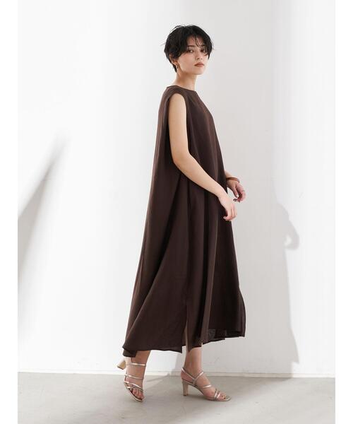 YECCA VECCA(イェッカヴェッカ)の「レーヨン麻Aラインワンピース *(ワンピース・レディース・ベージュ/ダークブラウン/ブルーグリーン・FREE)」の18枚目の写真