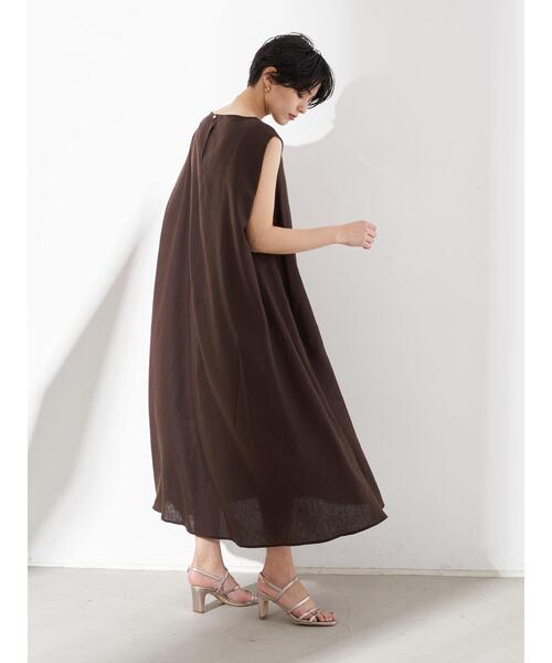 YECCA VECCA(イェッカヴェッカ)の「レーヨン麻Aラインワンピース *(ワンピース・レディース・ベージュ/ダークブラウン/ブルーグリーン・FREE)」の19枚目の写真