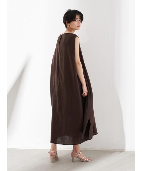 YECCA VECCA(イェッカヴェッカ)の「レーヨン麻Aラインワンピース *(ワンピース・レディース・ベージュ/ダークブラウン/ブルーグリーン・FREE)」の20枚目の写真