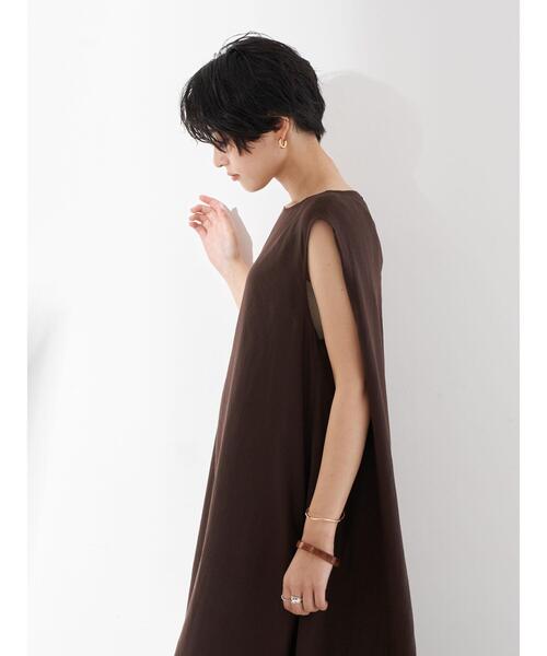 YECCA VECCA(イェッカヴェッカ)の「レーヨン麻Aラインワンピース *(ワンピース・レディース・ベージュ/ダークブラウン/ブルーグリーン・FREE)」の22枚目の写真