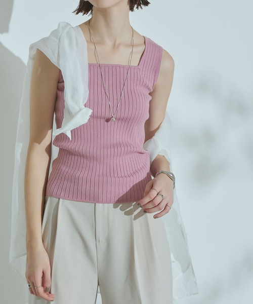 titivate（ティティベイト）の「ｽｸｴｱﾈｯｸﾆｯﾄﾀﾝｸﾄｯﾌﾟ（タンクトップ・レディース・ブラック/パープル/ブラウン系その他/グレイッシュベージュ・S/M/L）」の19枚目の写真