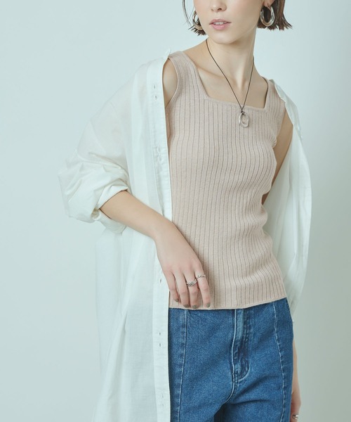 titivate（ティティベイト）の「ｽｸｴｱﾈｯｸﾆｯﾄﾀﾝｸﾄｯﾌﾟ（タンクトップ・レディース・ブラック/パープル/ブラウン系その他/グレイッシュベージュ・S/M/L）」の14枚目の写真