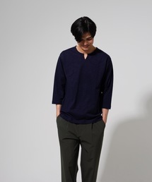 【BLUE STANDARD】オーガニックコットン スラブ7分袖キーネックTシャツ サスティナビリティアイテム