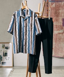 【WEB限定 柄シャツ+スラックス セットアップ】RETRO PATTERN セット [ワンマイルウェア/オーバーサイズ/オープンカラーシャツ/黒スラックス/ストライプシャツ/総柄シャツ][ユニセックス対応]