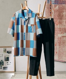 【WEB限定 柄シャツ+スラックス セットアップ】RETRO PATTERN セット [ワンマイルウェア/オーバーサイズ/オープンカラーシャツ/黒スラックス/ストライプシャツ/総柄シャツ][ユニセックス対応]