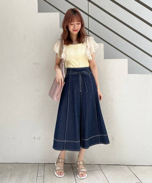 MAJESTIC LEGON（マジェスティックレゴン）の「レディフレアスカート（スカート・レディース・ベージュ/ネイビー/カーキオリーブ/ブラック・SMALL/MEDIUM）」の4枚目の写真