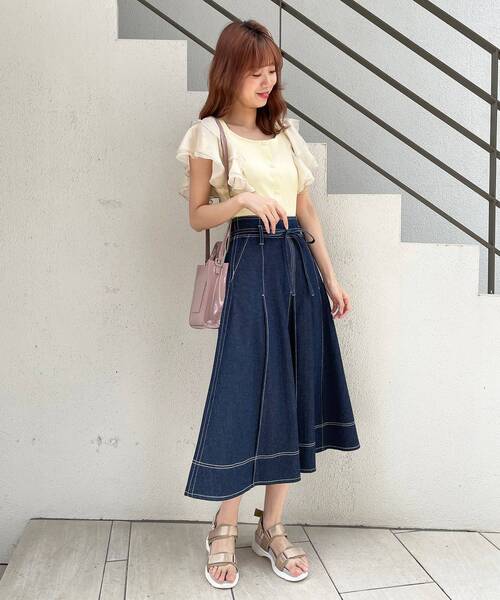 MAJESTIC LEGON（マジェスティックレゴン）の「レディフレアスカート（スカート・レディース・ベージュ/ネイビー/カーキオリーブ/ブラック・SMALL/MEDIUM）」の8枚目の写真