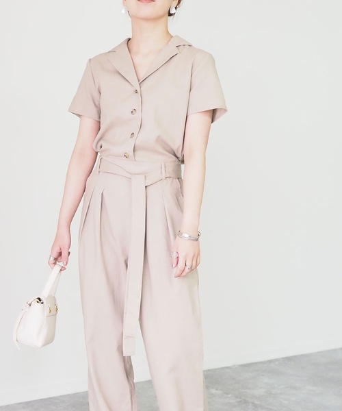 Riberry(リベリー)の「リネンタッチ半袖開襟ジャンプスーツ(つなぎ/オールインワン・レディース・ブラック/ベージュ/キナリ/モカ/カーキ・MEDIUM)」の15枚目の写真