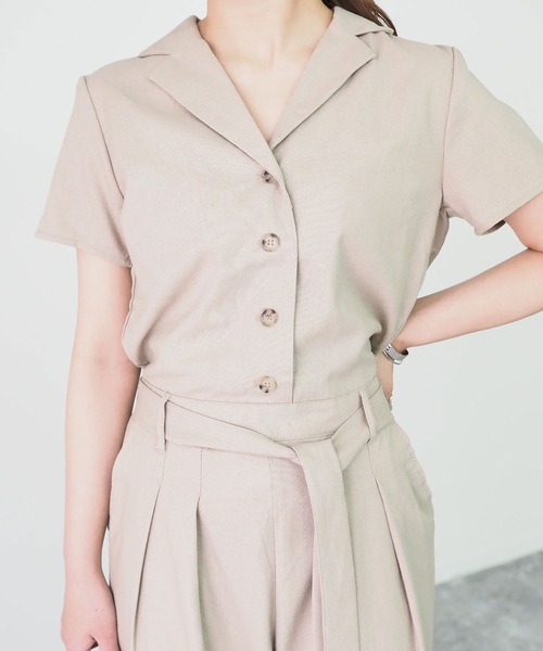 Riberry(リベリー)の「リネンタッチ半袖開襟ジャンプスーツ(つなぎ/オールインワン・レディース・ブラック/ベージュ/キナリ/モカ/カーキ・MEDIUM)」の16枚目の写真