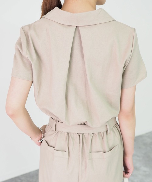 Riberry(リベリー)の「リネンタッチ半袖開襟ジャンプスーツ(つなぎ/オールインワン・レディース・ブラック/ベージュ/キナリ/モカ/カーキ・MEDIUM)」の18枚目の写真