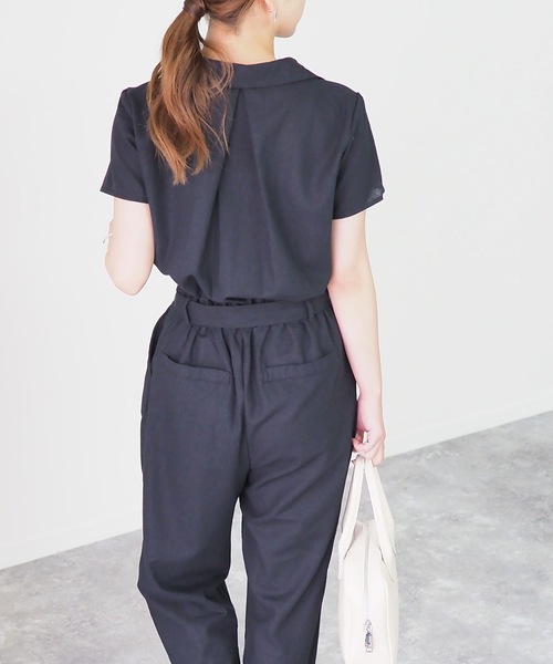 Riberry(リベリー)の「リネンタッチ半袖開襟ジャンプスーツ(つなぎ/オールインワン・レディース・ブラック/ベージュ/キナリ/モカ/カーキ・MEDIUM)」の21枚目の写真