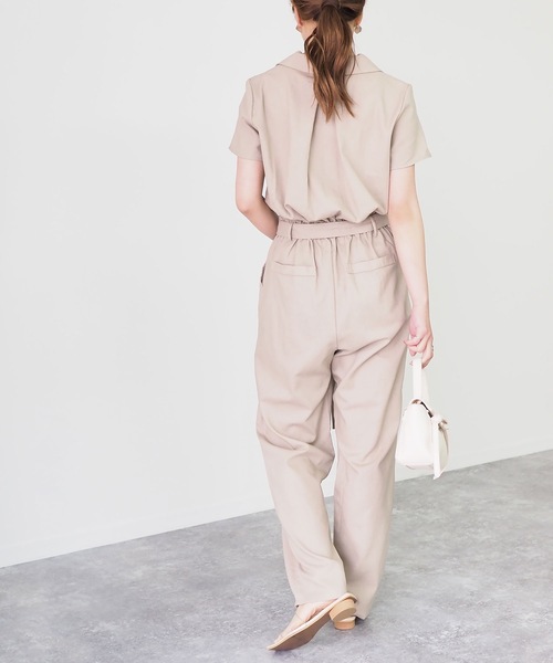 Riberry(リベリー)の「リネンタッチ半袖開襟ジャンプスーツ(つなぎ/オールインワン・レディース・ブラック/ベージュ/キナリ/モカ/カーキ・MEDIUM)」の14枚目の写真