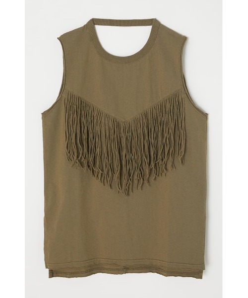 MOUSSY（マウジー）の「BACK OPEN FRINGE タンクトップ（タンクトップ・レディース・アイボリー/イエロー/ライトブラック/ライトカーキ・FREE）」の4枚目の写真