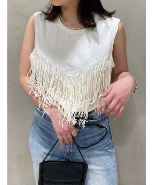 MOUSSY（マウジー）の「BACK OPEN FRINGE タンクトップ（タンクトップ・レディース・アイボリー/イエロー/ライトブラック/ライトカーキ・FREE）」の20枚目の写真